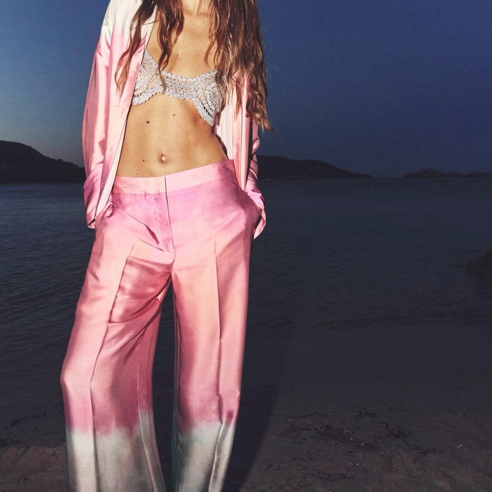 NWT Zara Pink Ombre Straight-Leg Pants